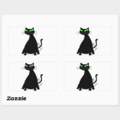 Sticker Rectangulaire Chat noir gras aux yeux verts (Feuille)