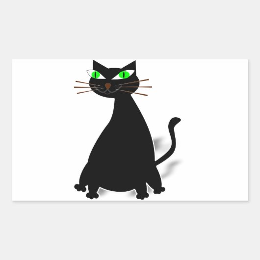 Sticker Rectangulaire Chat noir gras aux yeux verts (Devant)