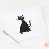 Sticker Rectangulaire Chat noir gras aux yeux verts (Enveloppe)
