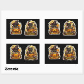 Sticker Rectangulaire 🐈⬛🎃 Chat Noir Sorcière – Citrouille de Hallowee (Feuille)