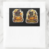 Sticker Rectangulaire 🐈⬛🎃 Chat Noir Sorcière – Citrouille de Hallowee (Sac)