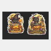 Sticker Rectangulaire 🐈⬛🎃 Chat Noir Sorcière – Citrouille de Hallowee (Devant)