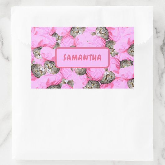 Sticker Rectangulaire Chat rose Funny personnalisé (Sac)