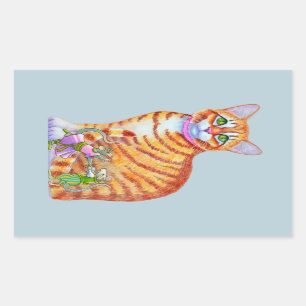Sticker Rectangulaire Chat Tabby Orange avec front de souris dansante