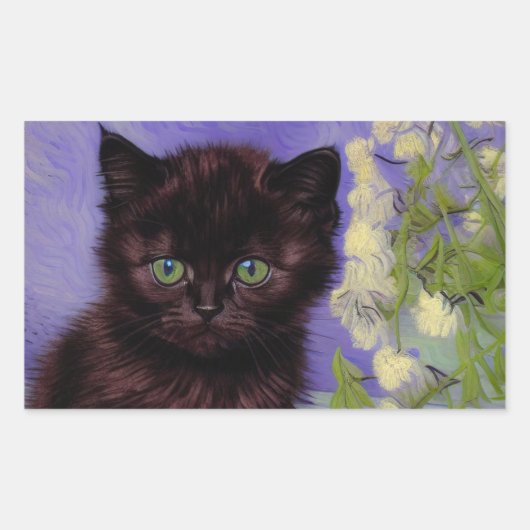Sticker Rectangulaire Chat Van Gogh avec fleurs blanches (Devant)