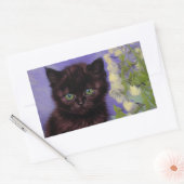 Sticker Rectangulaire Chat Van Gogh avec fleurs blanches (Enveloppe)