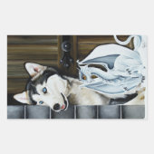 Sticker Rectangulaire Château Dragon Fantaisiste de Chien Husky d'Hiver  (Devant)