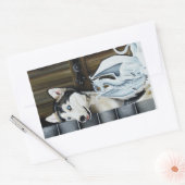 Sticker Rectangulaire Château Dragon Fantaisiste de Chien Husky d'Hiver  (Enveloppe)