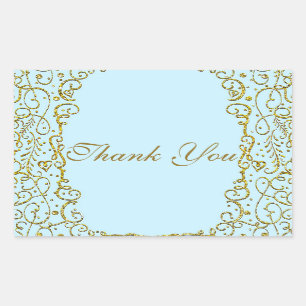 Sticker Rectangulaire Château en Or Bleu Clair FÊTE DE PRINCESSE Anniver