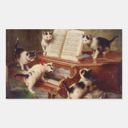 Sticker Rectangulaire Chatons et piano (Devant)