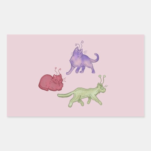 Sticker Rectangulaire Chats Aliens Espace Fantaisiste Chat Drôle Sci-Fi (Devant)