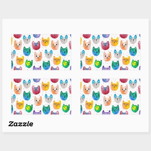 Sticker Rectangulaire Chats aquarelles et amis (Feuille)