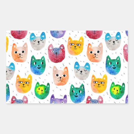 Sticker Rectangulaire Chats aquarelles et amis (Devant)
