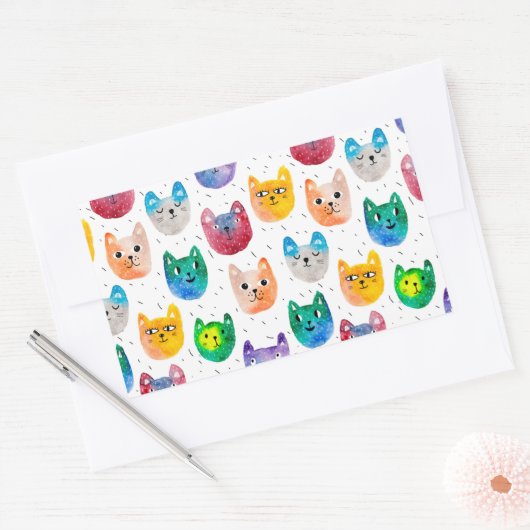 Sticker Rectangulaire Chats aquarelles et amis (Enveloppe)