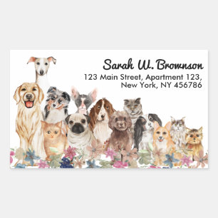 Sticker Rectangulaire Chats Chiens Animalerie Vétérinaire Dessinés à la
