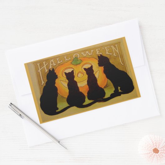 Sticker Rectangulaire Chats d'Halloween vintage et citrouille Jack O'Lan (Enveloppe)