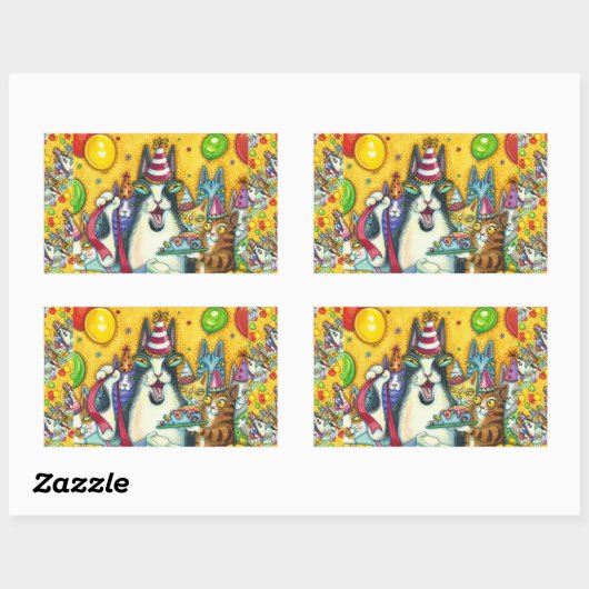 STICKER RECTANGULAIRE CHATS N'FITZ, CUISINES, MICE, ANNIVERSAIRE AMUSANT (Feuille)
