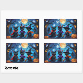 Sticker Rectangulaire Chats noirs Citrouille Halloween drôle (Feuille)
