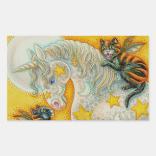 Sticker Rectangulaire CHATS NOIRS FLAMINANTS AVEC HALLOWEEN UNICORN Colo