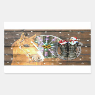 Sticker Rectangulaire Chaussure de Noël Wagon Roue Boots de cow-boy Hors