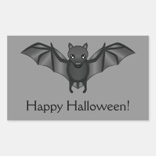Sticker Rectangulaire Chauve-souris de dessin animé mignonne avec texte