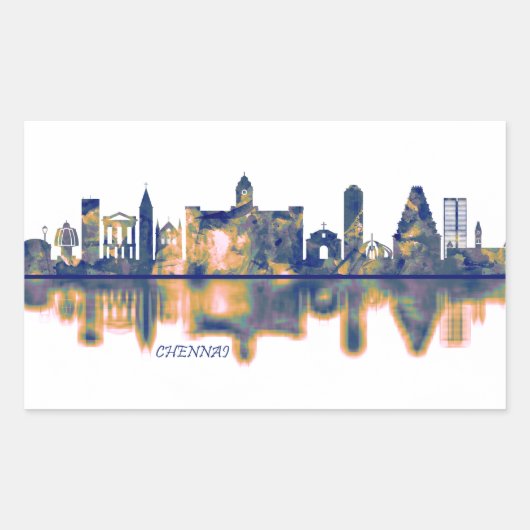 Sticker Rectangulaire Chennai Skyline (Devant)