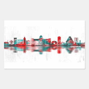 Sticker Rectangulaire Chennai Tamil Nadu Skyline