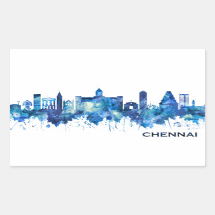 Sticker Rectangulaire Chennai Tamil Nadu Skyline Blue