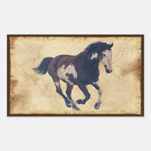Sticker Rectangulaire Cheval américain galopant sauvage de peinture de (Devant)
