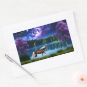 Sticker Rectangulaire Cheval belge Palomino sous ciel étoilé violet (Enveloppe)