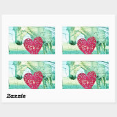 Sticker Rectangulaire Cheval Blanc Coeur Rouge Saint Valentin (Feuille)