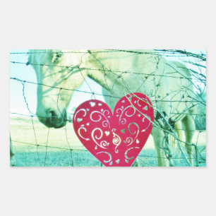 Sticker Rectangulaire Cheval Blanc Coeur Rouge Saint Valentin
