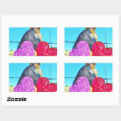 Sticker Rectangulaire Cheval blanc et Brown Valentine Coeurs (Feuille)