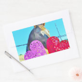 Sticker Rectangulaire Cheval blanc et Brown Valentine Coeurs (Enveloppe)