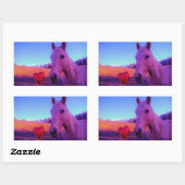 Sticker Rectangulaire Cheval Brown et Coeur Rouge (Feuille)