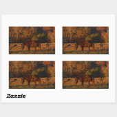 Sticker Rectangulaire Cheval Brown rouge, bois d'automne. (Feuille)