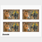 Sticker Rectangulaire Cheval Cowboy Boots Wagon Wheels Sunflowers Wester (Feuille)