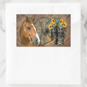 Sticker Rectangulaire Cheval Cowboy Boots Wagon Wheels Sunflowers Wester (Sac)