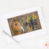 Sticker Rectangulaire Cheval Cowboy Boots Wagon Wheels Sunflowers Wester (Enveloppe)