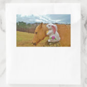 Sticker Rectangulaire Cheval Jaune, Lapin De Printemps (Sac)