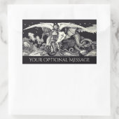 Sticker Rectangulaire Chevalier médiéval et dragon noir et blanc (Sac)