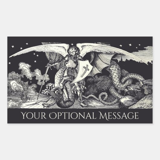 Sticker Rectangulaire Chevalier médiéval et dragon noir et blanc (Devant)