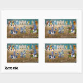 Sticker Rectangulaire Chevaliers en tournoi de joute en vert et rouge (Feuille)