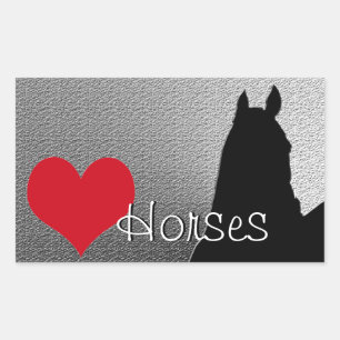 Sticker Rectangulaire Chevaux de Coeur I Coeur Rouge (argent métallique)