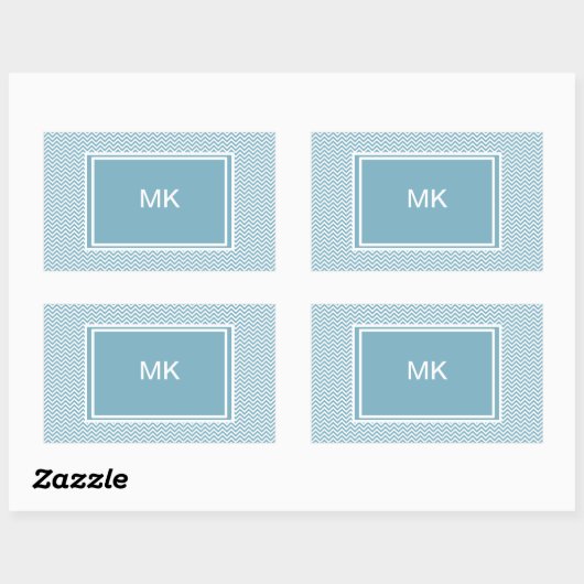 Sticker Rectangulaire Chevron bleu avec Monogramme (Feuille)