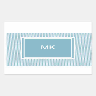 Sticker Rectangulaire Chevron bleu avec Monogramme
