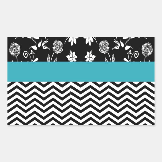 Sticker Rectangulaire chevron floral bleu (Devant)