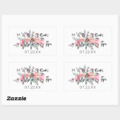 Sticker Rectangulaire Chic Aquarelle Peony Floral Mariage Monogramme (Feuille)