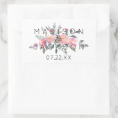 Sticker Rectangulaire Chic Aquarelle Peony Floral Mariage Monogramme (Sac)