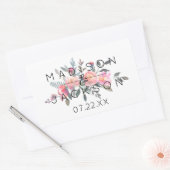 Sticker Rectangulaire Chic Aquarelle Peony Floral Mariage Monogramme (Enveloppe)